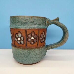 Hand Thrown‎ Mug Studio Art Pottery Mug Daisies Flowers Blue Cottagecore Fairy